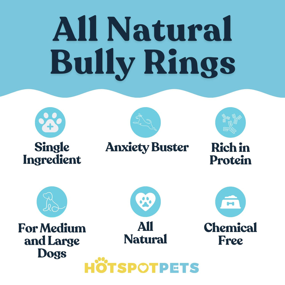 Hotspot Pets Bully Stick Rings closeup texture—twisted beef pizzle for an engaging chew experience.