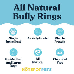 Hotspot Pets Bully Stick Rings closeup texture—twisted beef pizzle for an engaging chew experience.