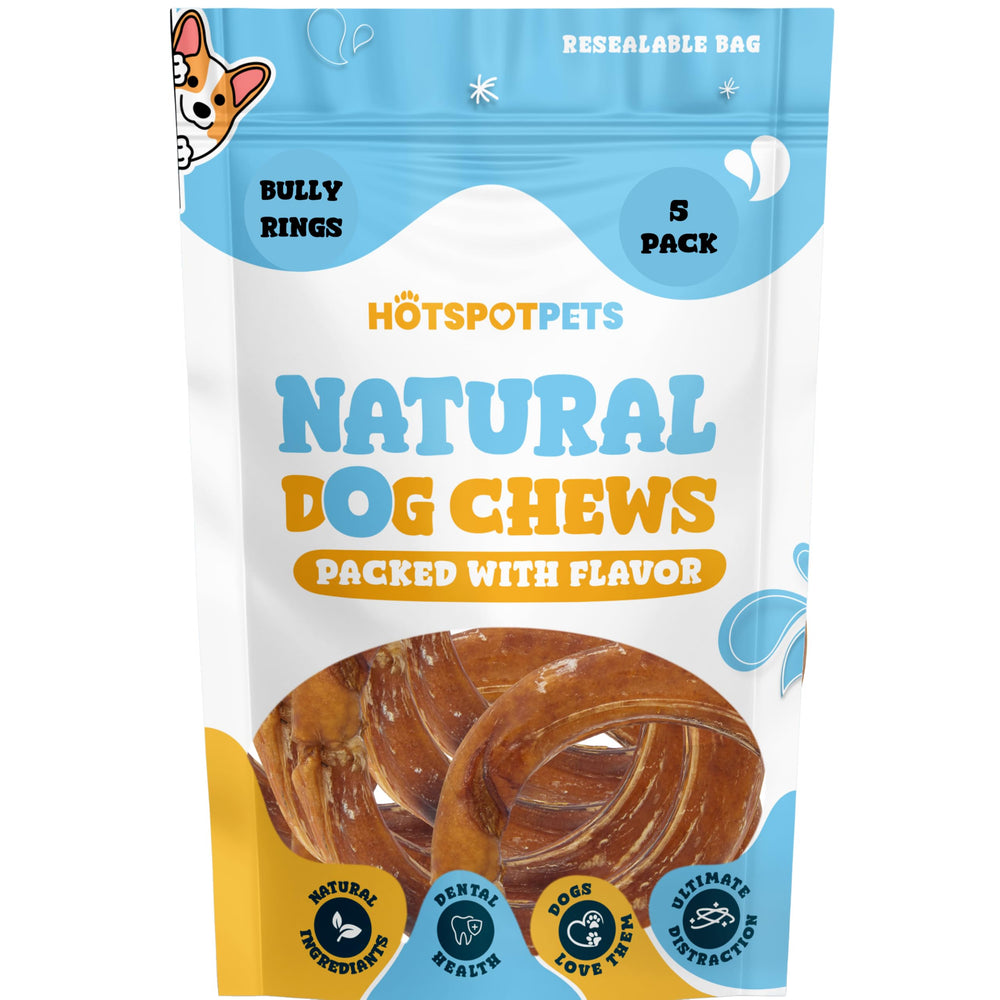Hotspot Pets bully stick rings fully digestible chew made from beef pizzle