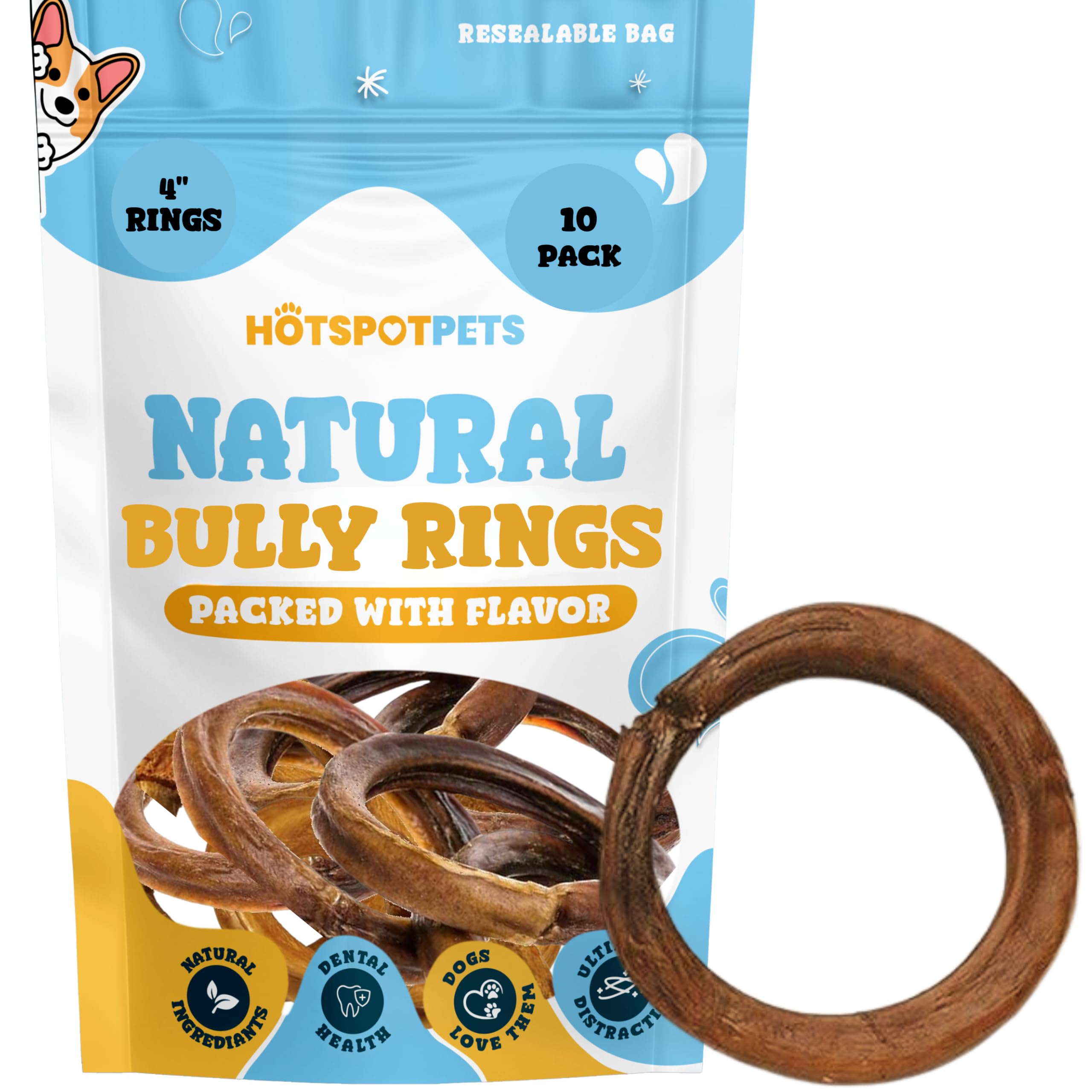 Hotspot Pets Bully Stick Rings suitable for all dogs, grain-free and digestible.