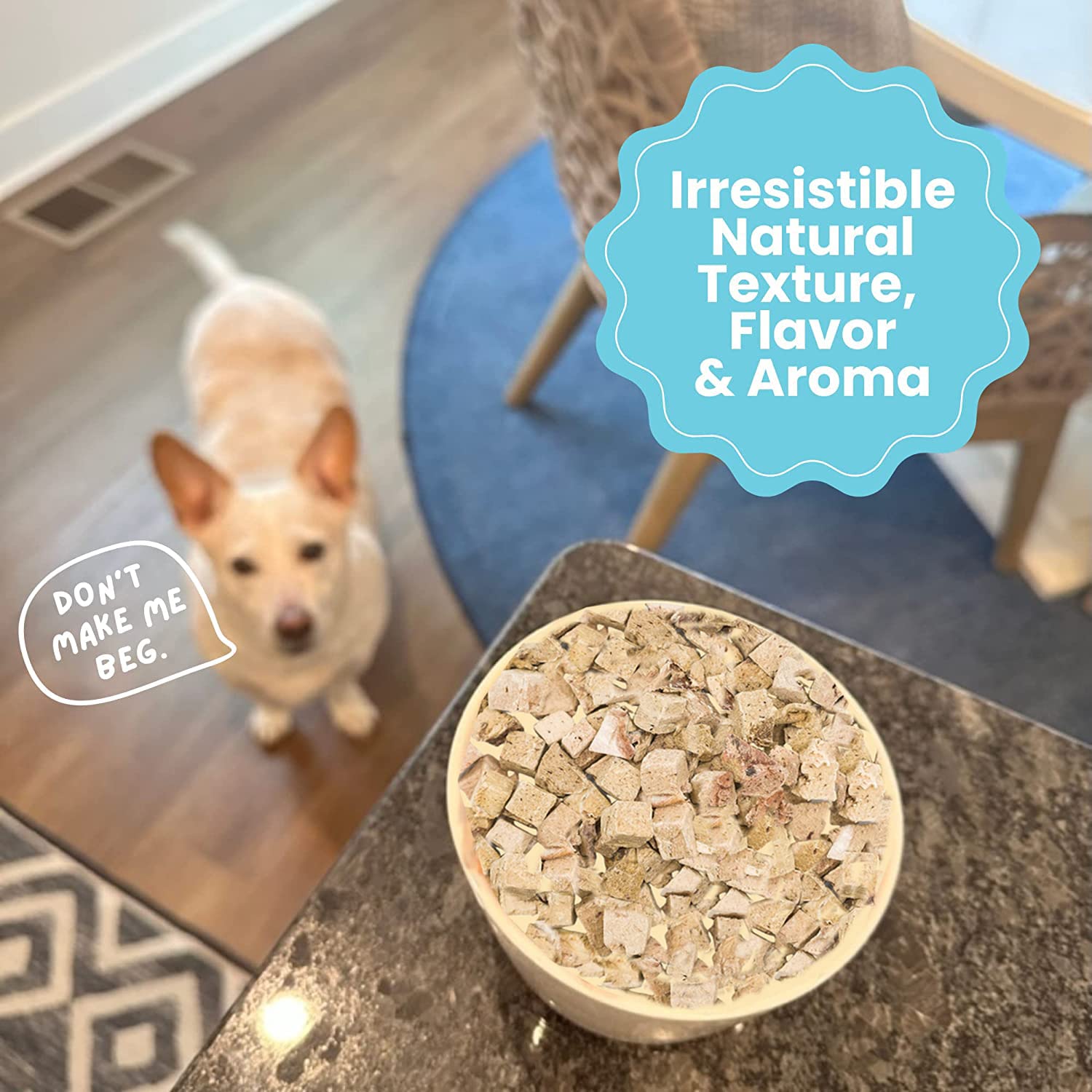 Serving bowl with Hotspot Pets liver treats as a kibble topper.