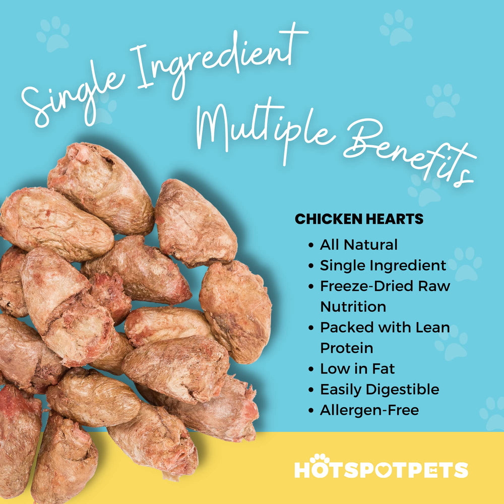Hotspot Pets chicken hearts in a bowl as a grain-free topper option.