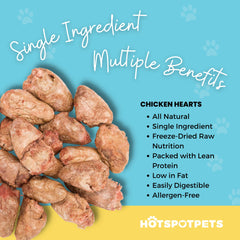 Hotspot Pets chicken hearts in a bowl as a grain-free topper option.