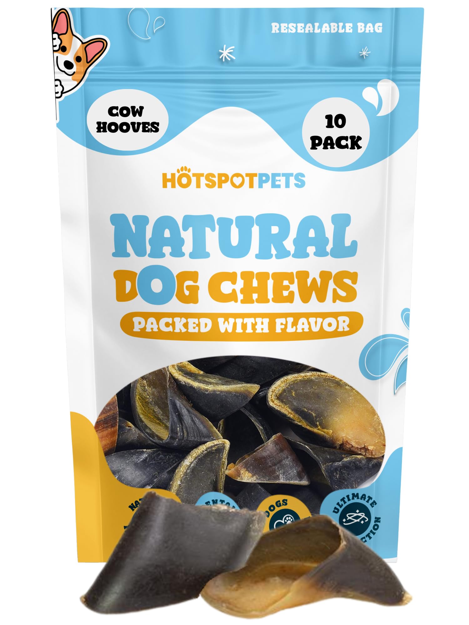 Hotspot Pets full-size cow hooves pack durable long-lasting chew for aggressive chewers