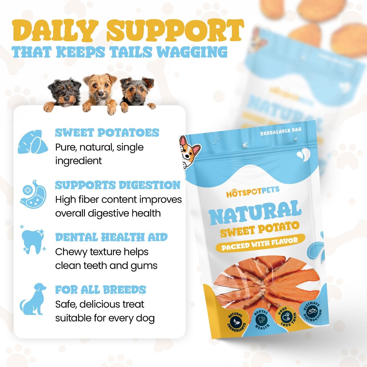 Hotspot Pets grain-free low-fat snacks support digestion during treats.