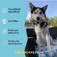 Hotspot Pets rawhide from grass-fed Brazilian cattle image highlighting natural, low-fat option