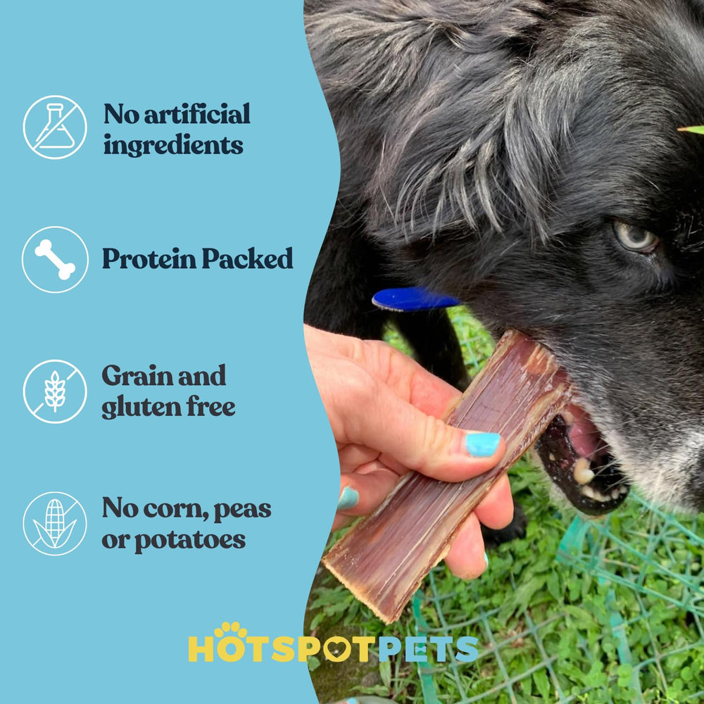 Hotspot Pets beef esophagus dog treats label emphasizes no hormones and all-natural ingredients