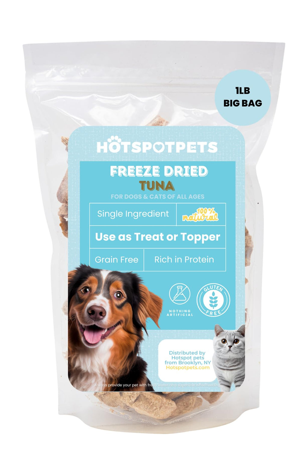 Hotspot Pets tuna over kibble image shows easy top up with dry food