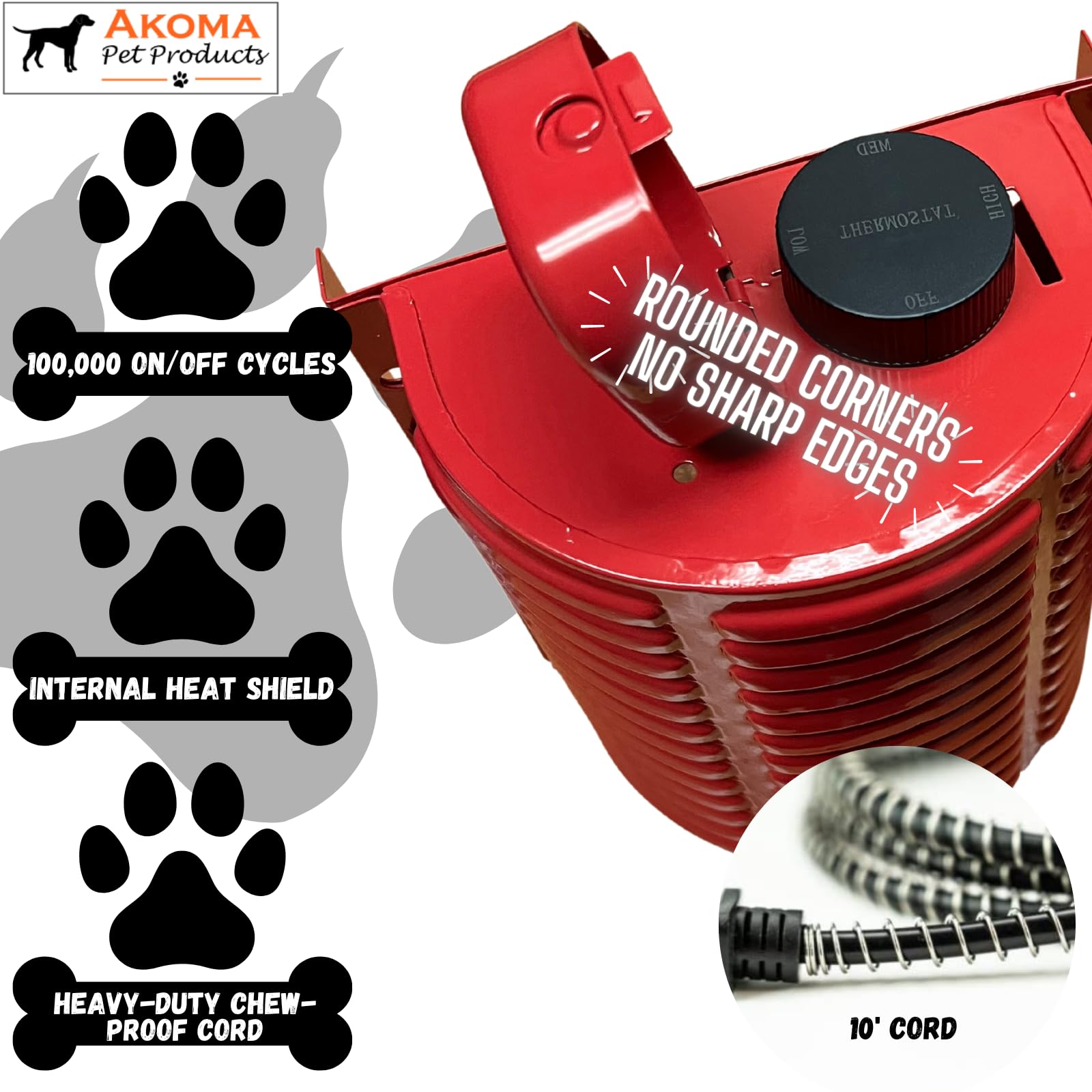Hound Heater chew-resistant cord supports durable use in active homes.