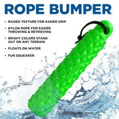 HOUND2O rope bumper squeaker closeup showcases added excitement during fetch.