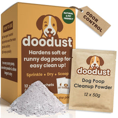 HOUNDGAMES dog poop powder pack front for easy yard cleanup on the go.