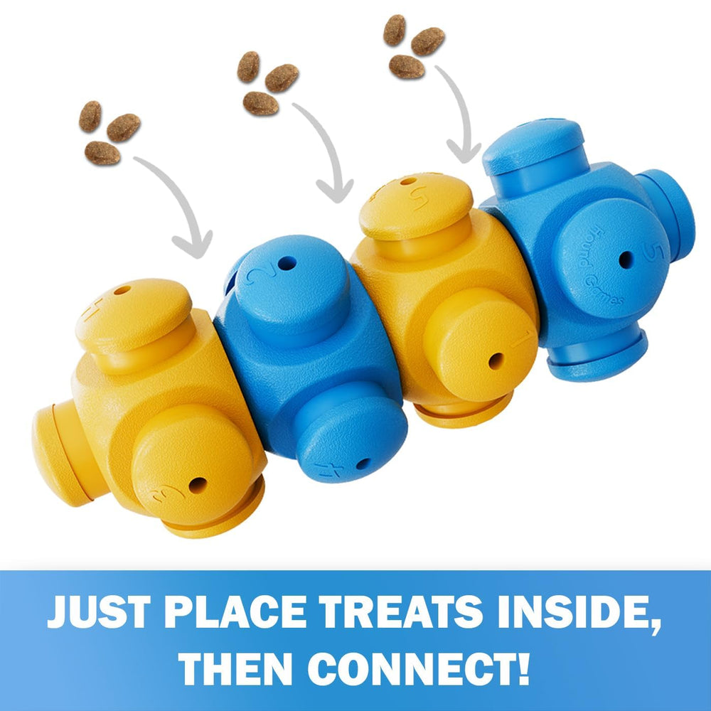 HOUNDGAMES treat-dispensing puzzle shows slow feeding and reward-based play.