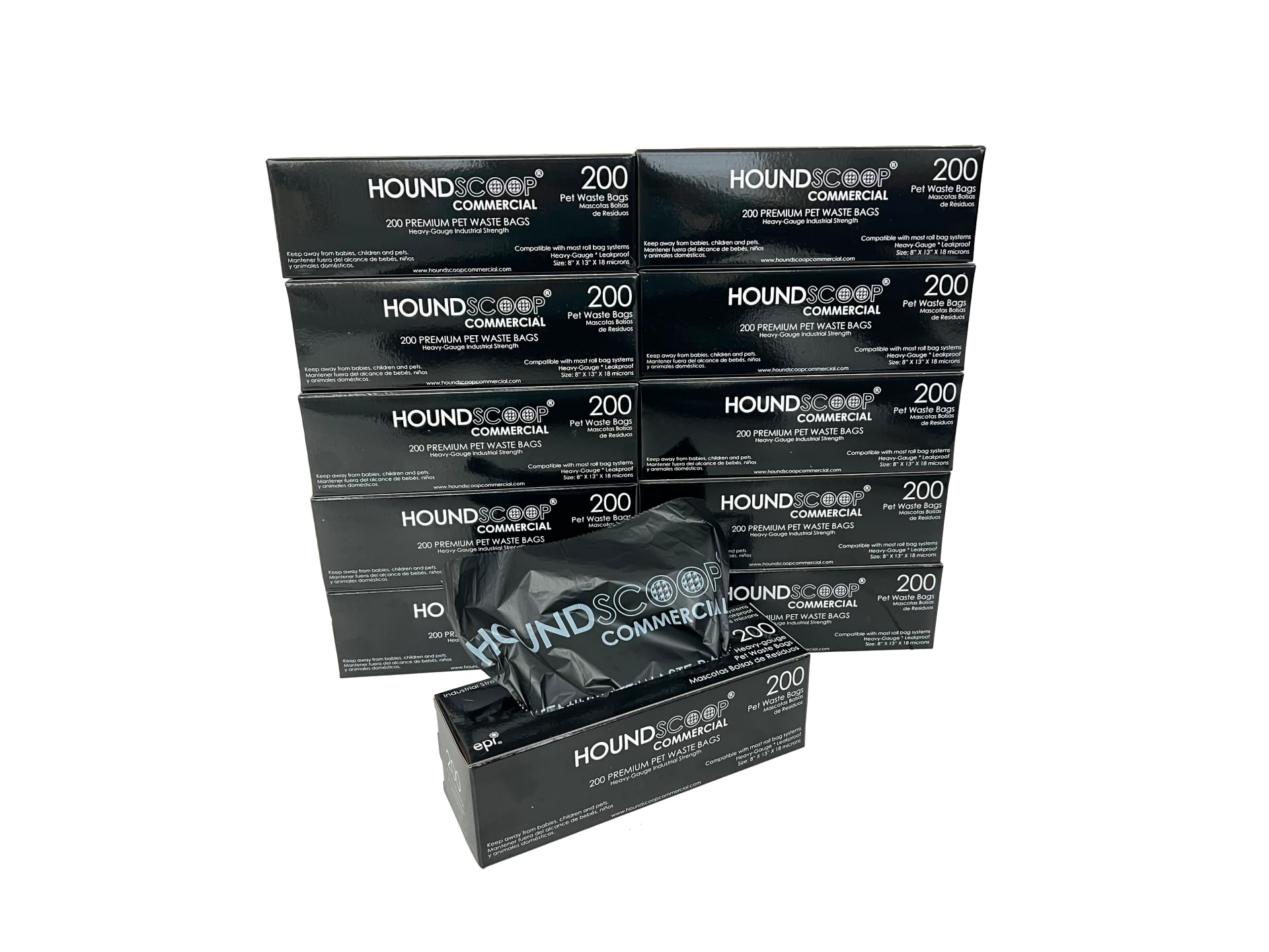 HOUNDSCOOP case of 2000 pet waste bags on roll for bulk park maintenance.