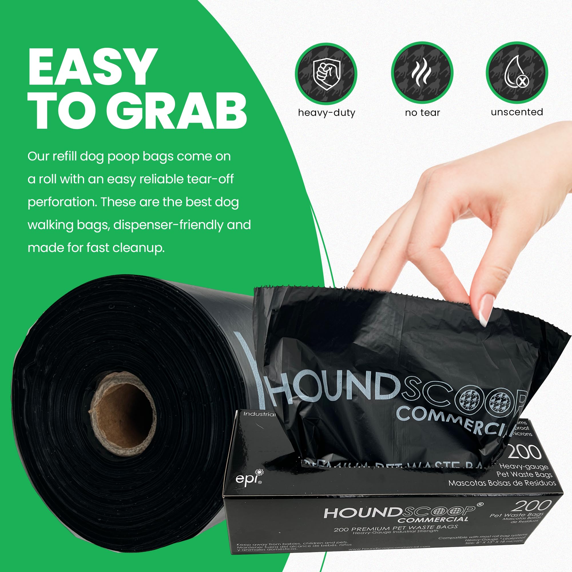 HOUNDSCOOP heavy-gauge leakproof bags resist tearing for reliable pickups.