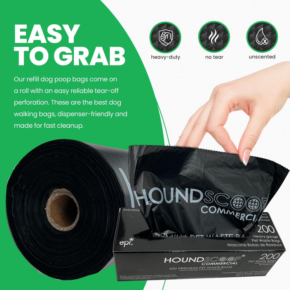 HOUNDSCOOP heavy-gauge leakproof bags resist tearing for reliable pickups.