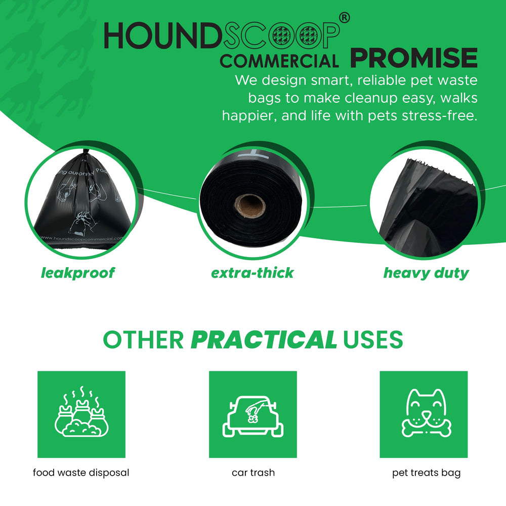 HOUNDSCOOP opaque black bags provide discreet waste pickup for commercial areas.