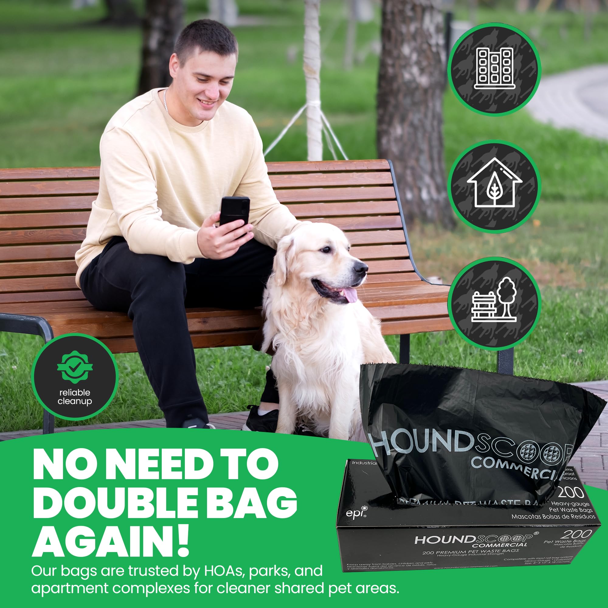 HOUNDSCOOP bulk bags suited for parks, HOAs, and commercial settings.