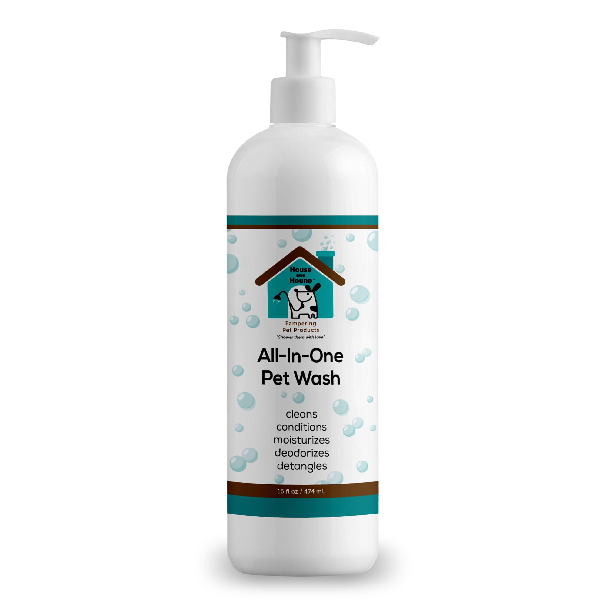 House and Hound Tearless All-in-One bottle pour provides a gentle, eye-safe bath for calm pups.