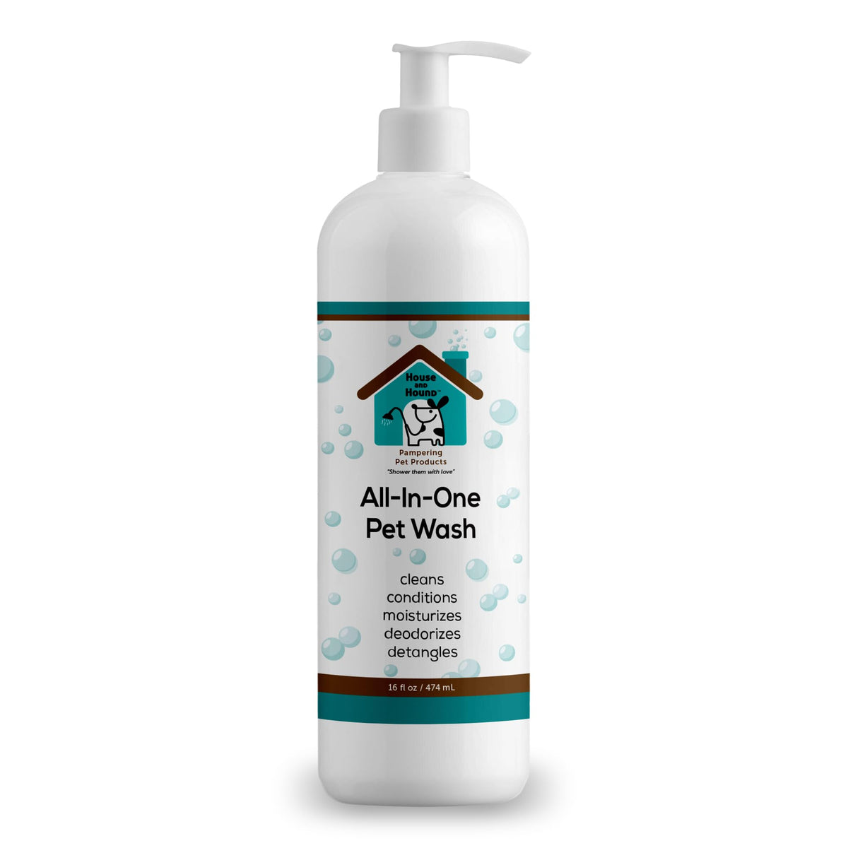 House and Hound Tearless All-in-One bottle pour provides a gentle, eye-safe bath for calm pups.
