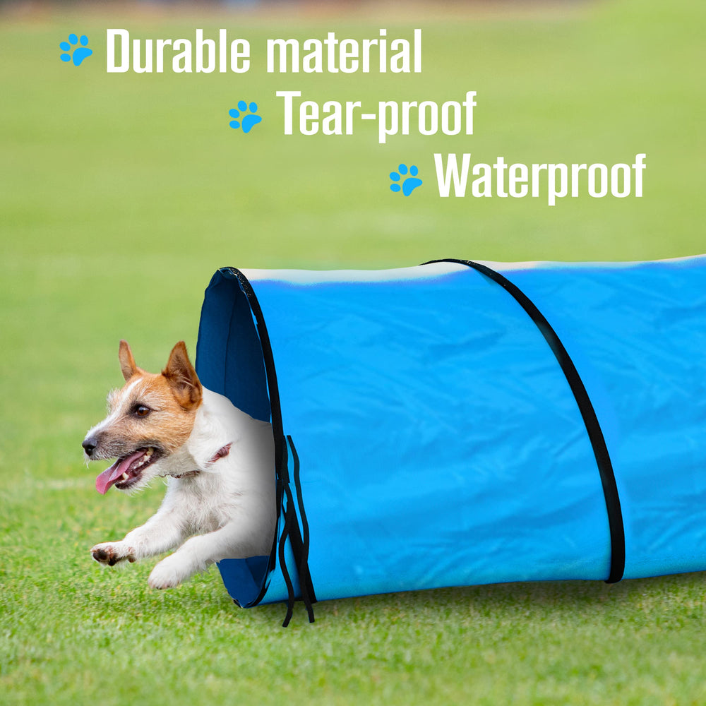 Houseables dog tunnel full-length indoors outdoors shows versatile play space