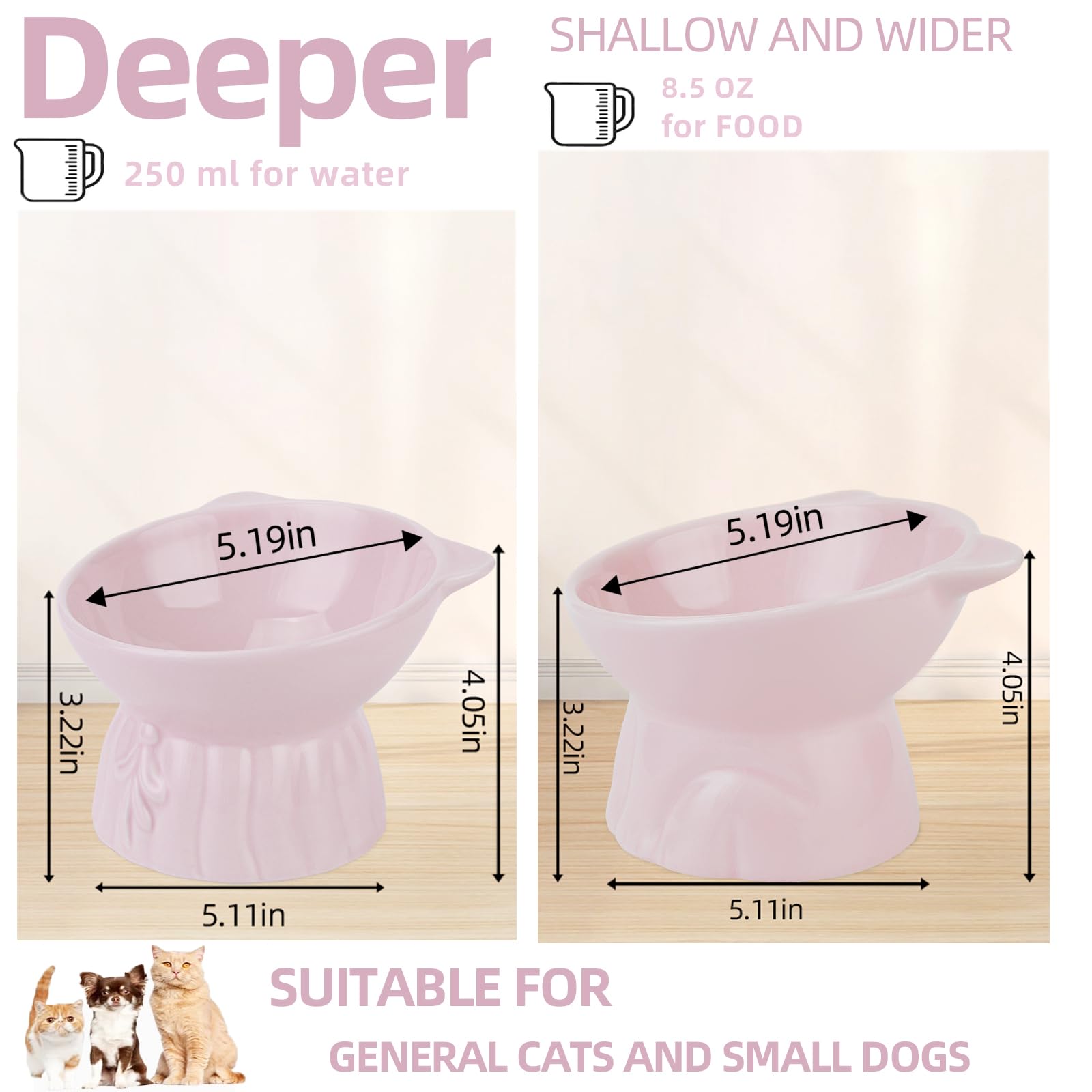 Hovico pink tilted 15-degree bowls reduce neck strain during meals.