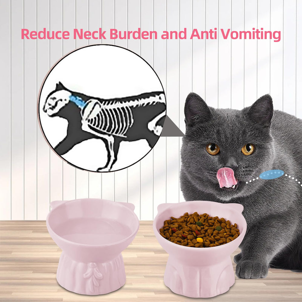 Hovico wide shallow bowls keep whiskers comfortable while dining.