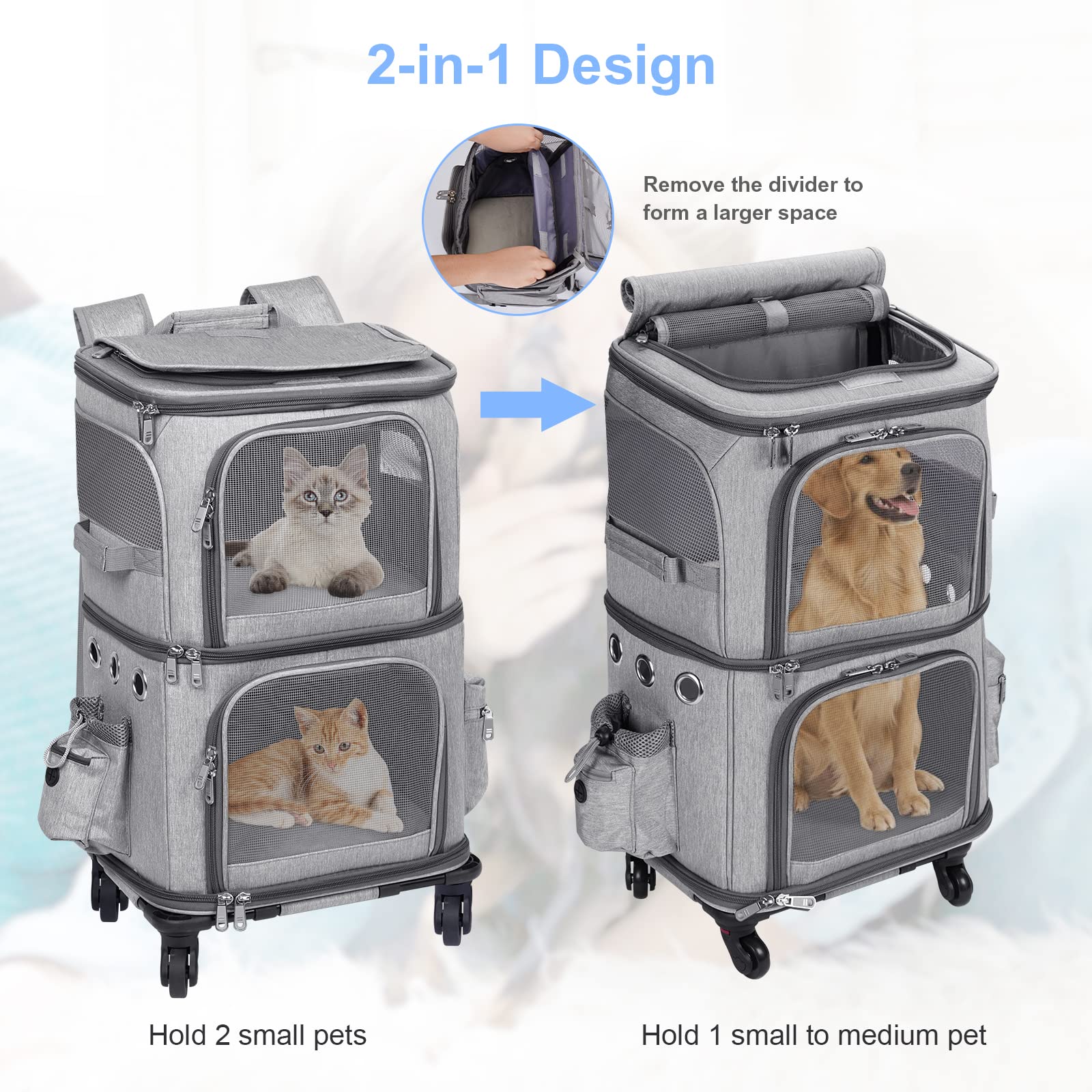 HOVONO cat carrier backpack with trolley handle for smooth, hands-free vet visits.