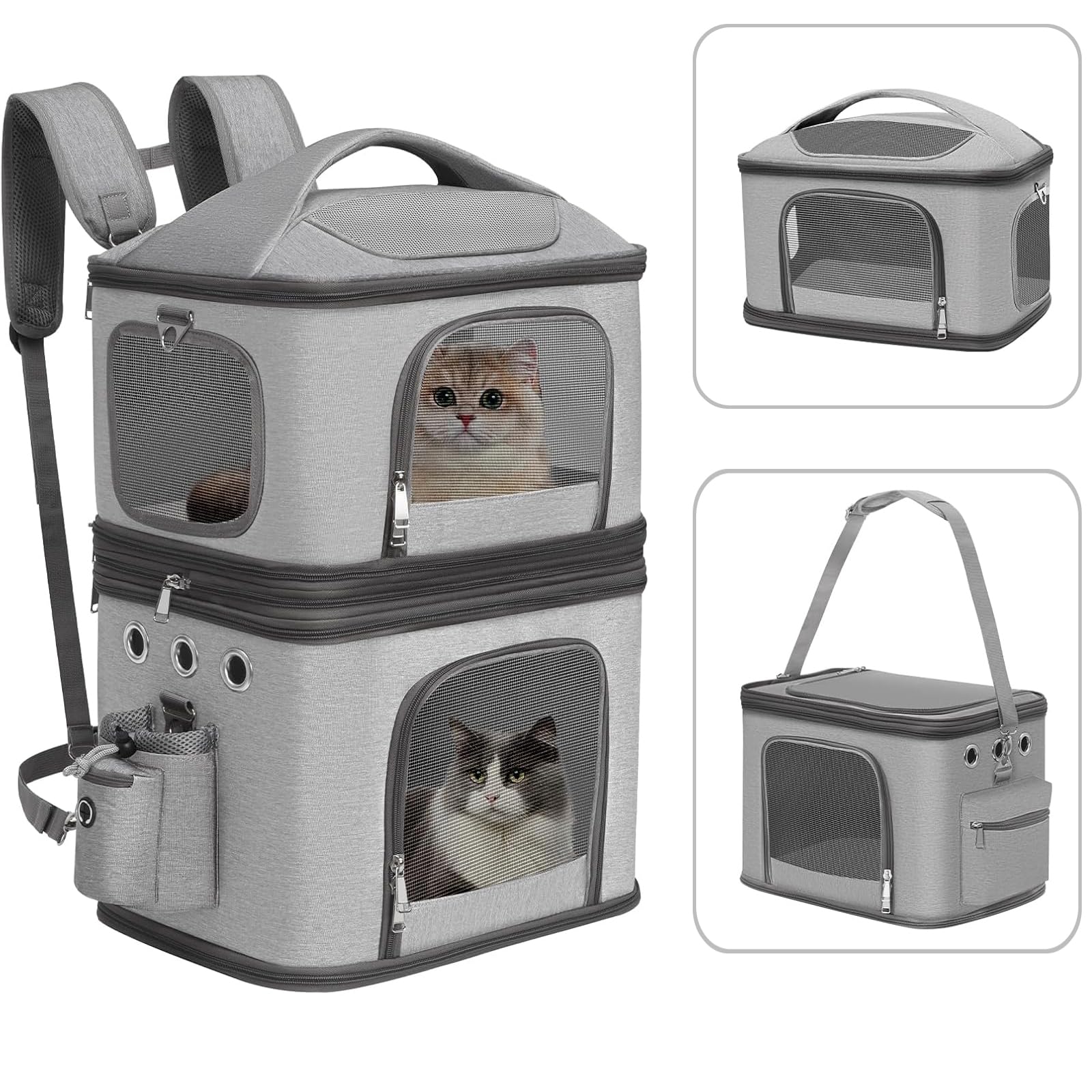 HOVONO detachable double pet carrier backpack exterior view for two-pet travel.
