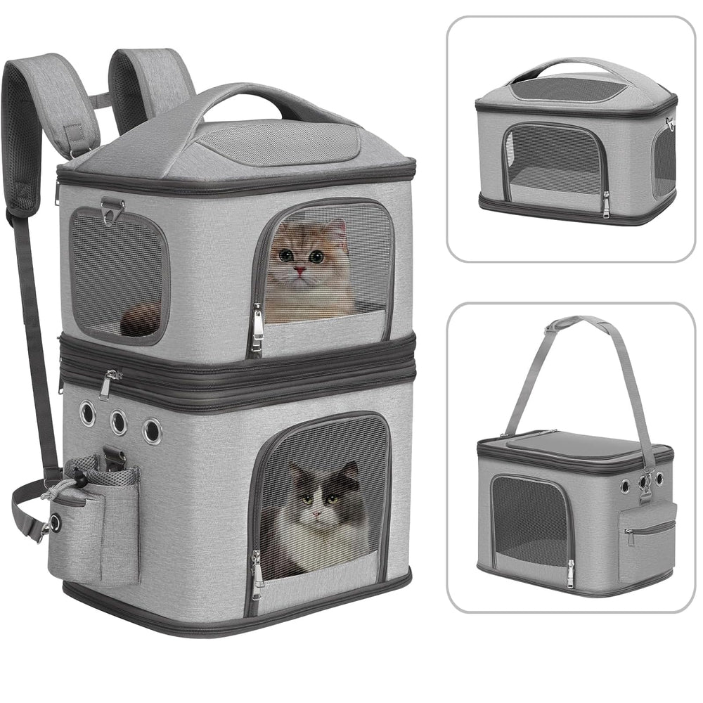 HOVONO detachable double pet carrier backpack exterior view for two-pet travel.
