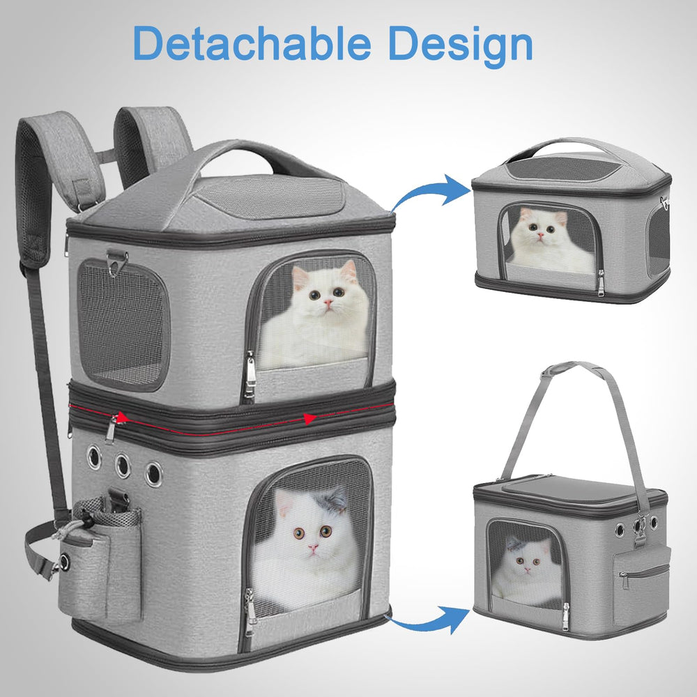 HOVONO detachable double pet carrier backpack ventilation windows for airflow.
