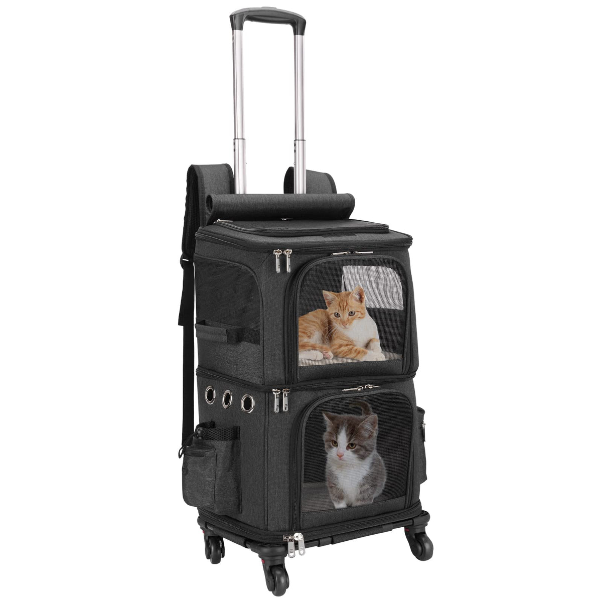 HOVONO double-compartment carrier backpack front view with wheels