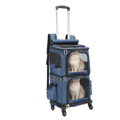 HOVONO double-compartment pet carrier with wheels for easy dual-pet trips
