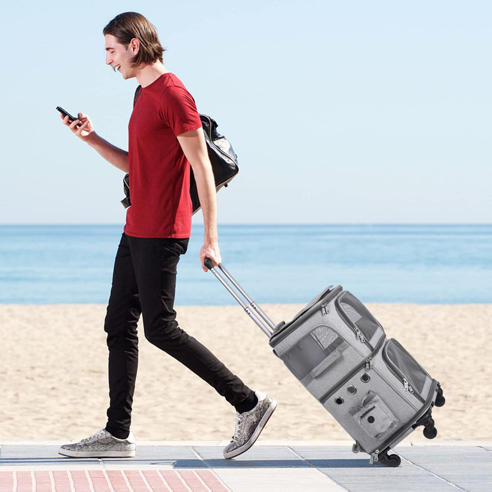 HOVONO grey pet carrier product shot highlighting travel-ready design.