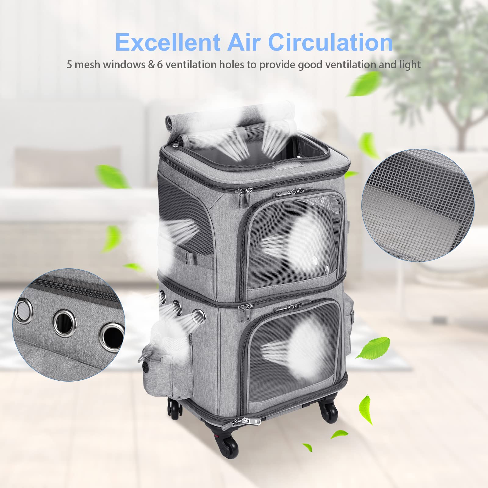 HOVONO pet carrier ventilation windows provide airflow and pet visibility.