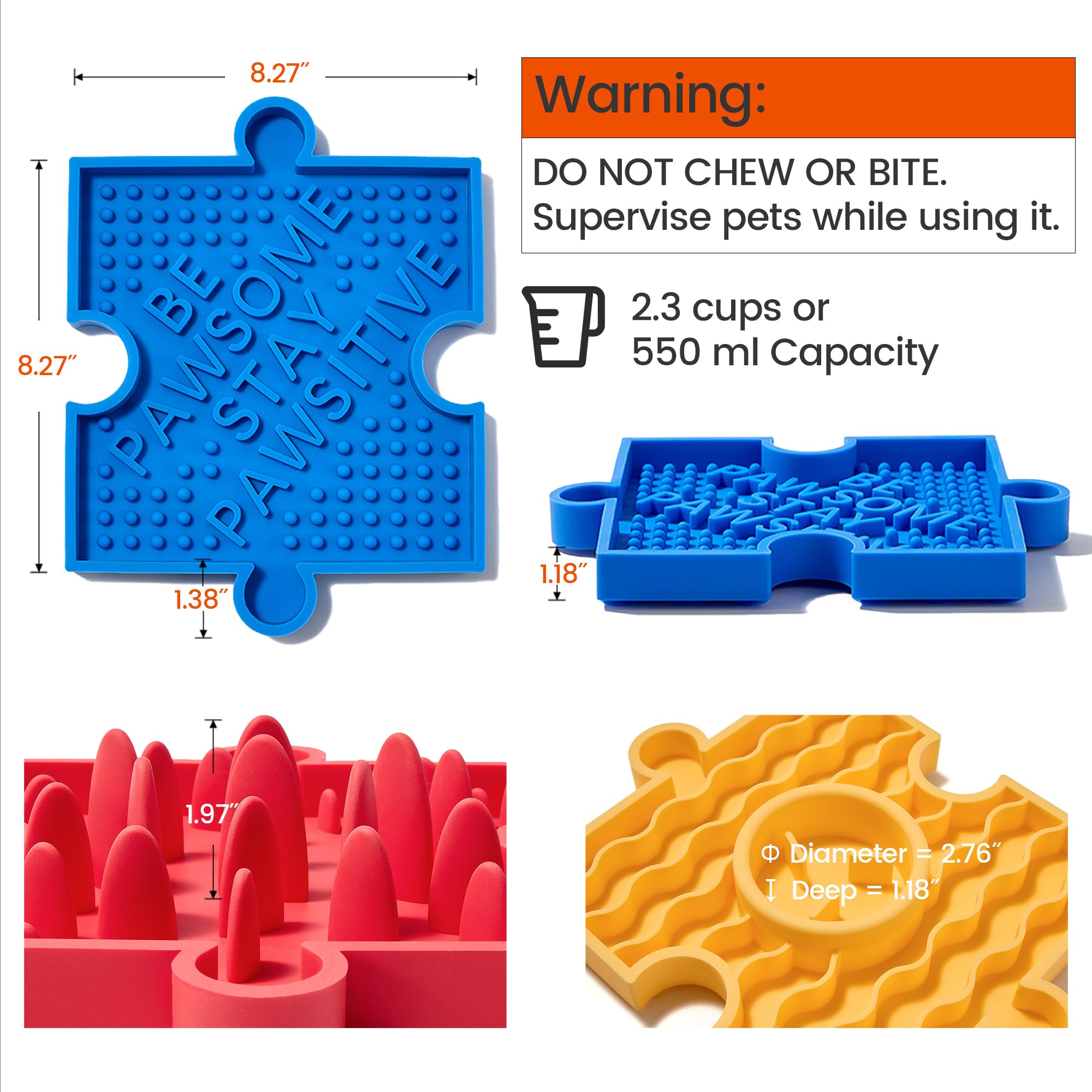 HowGo puzzle slow feeder lick mat yellow BPA-free silicone emphasizes safe daily use