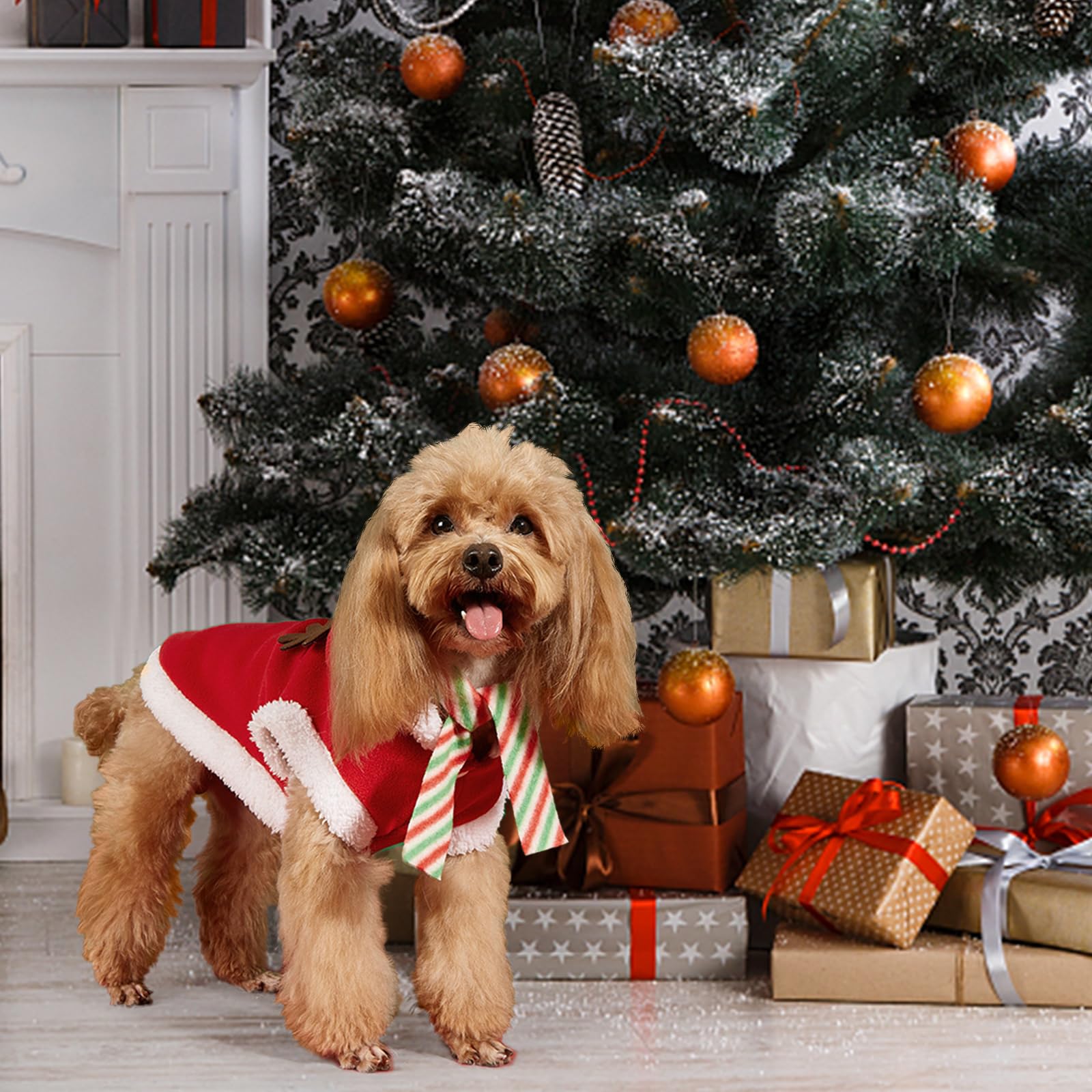 HOWWFALY dog christmas costume reindeer poncho keeps small dogs warm outdoors