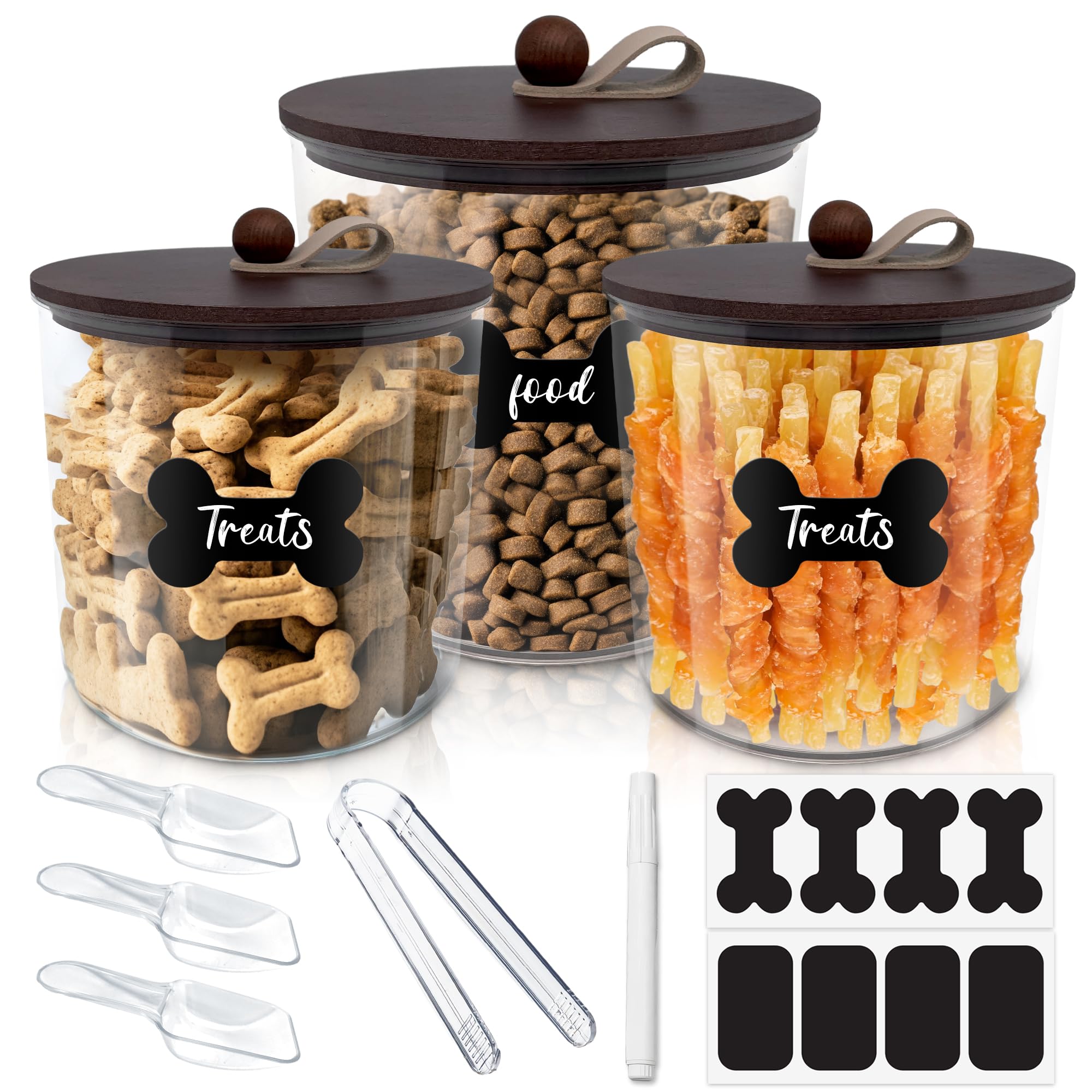 HOYTAMDAR 3-pack dog food storage containers with wood lids keep kibble fresh.