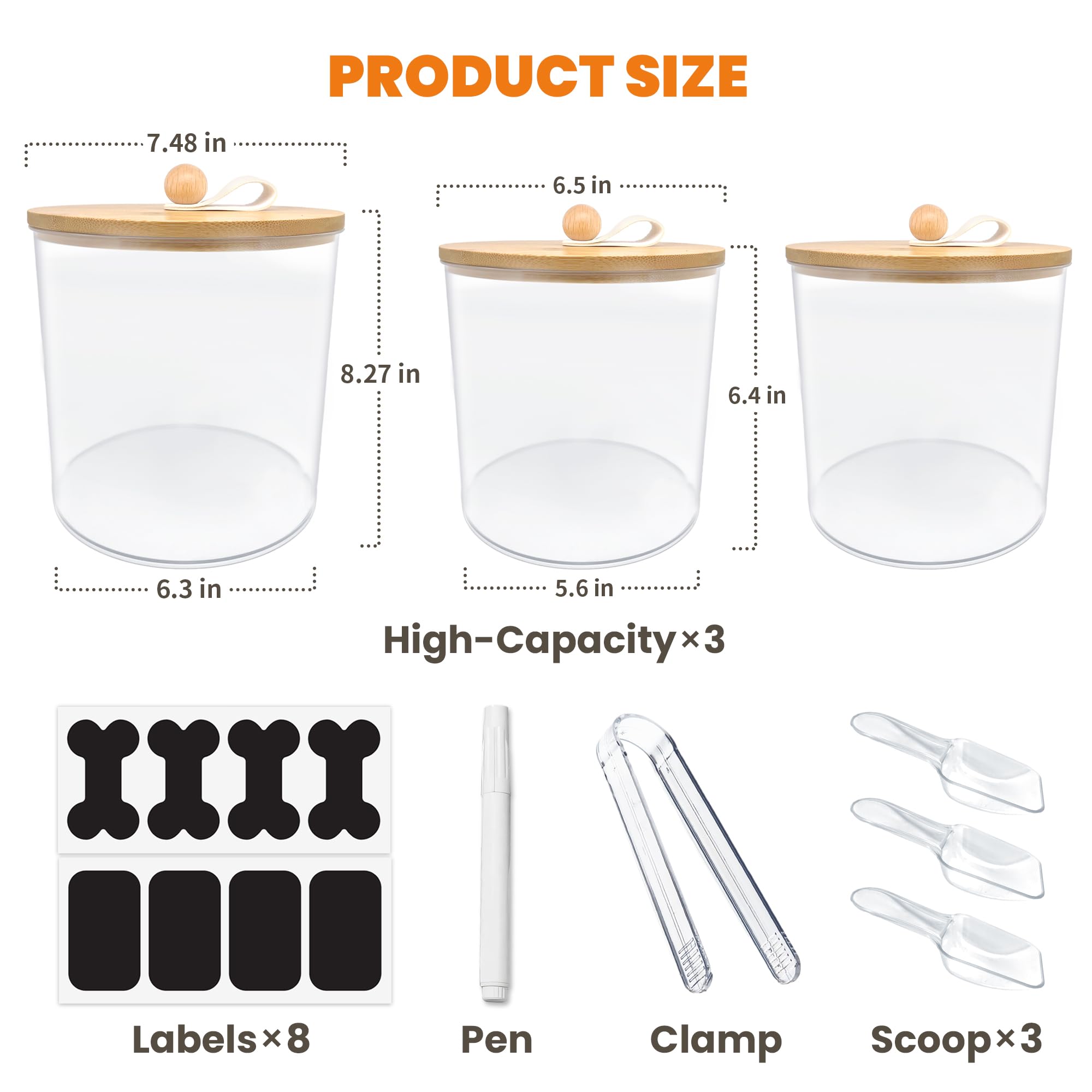 HOYTAMDAR large 8x7 dog food bin with bamboo lid for bulk storage.