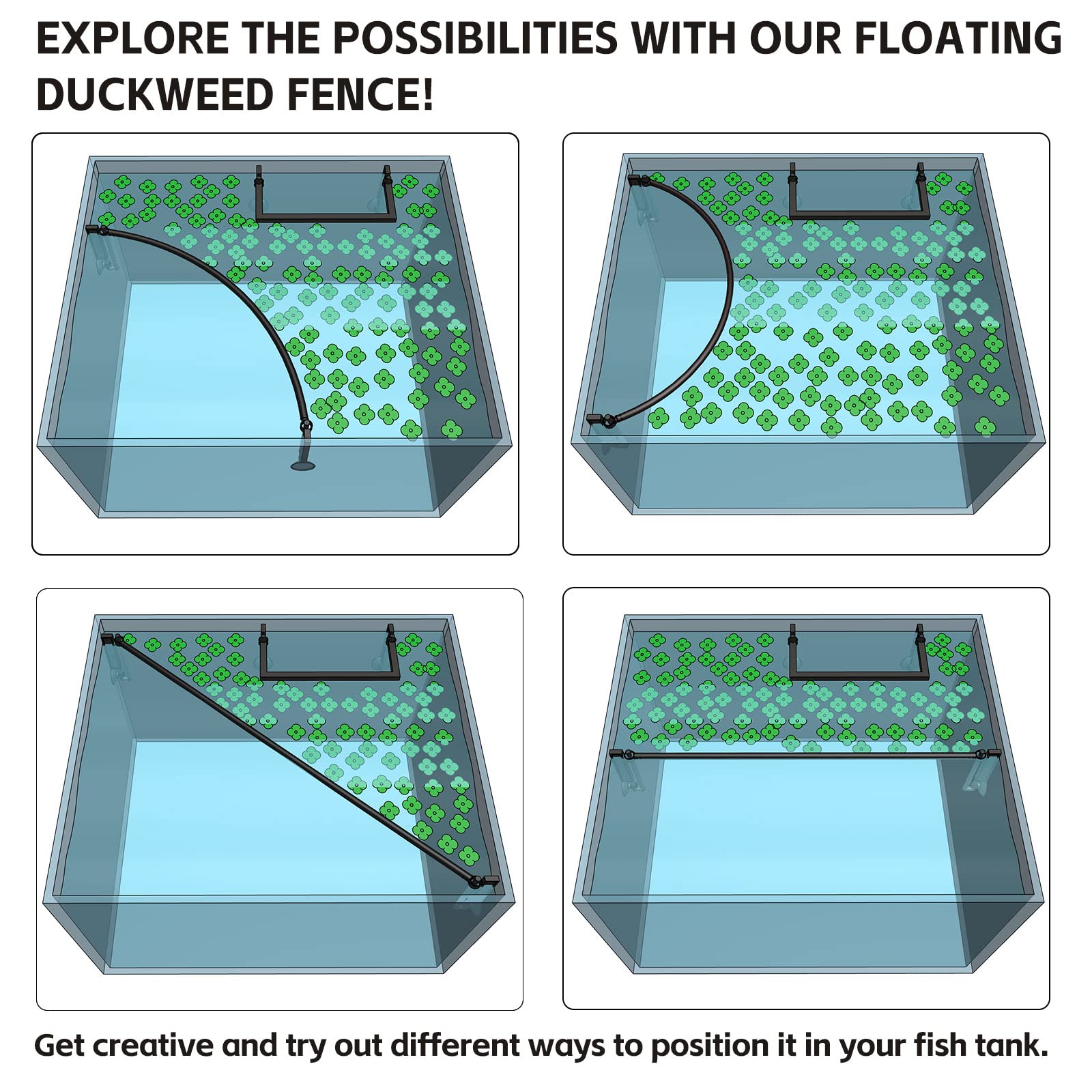 HOZOE floating plant barrier protects duckweed from strong flow and unintended filter intake.