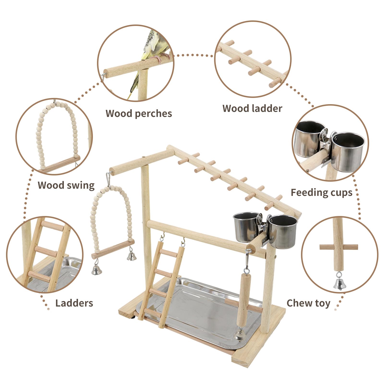 HPAWHOMEPART Bird Playground feeder cups keep meals tidy and accessible