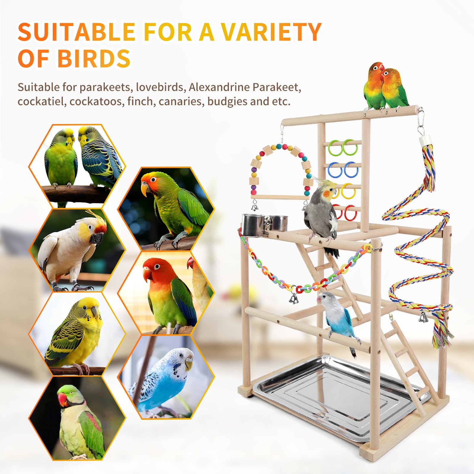 HPAWHOMEPART Bird Playground stainless tray is easy to clean and durable.