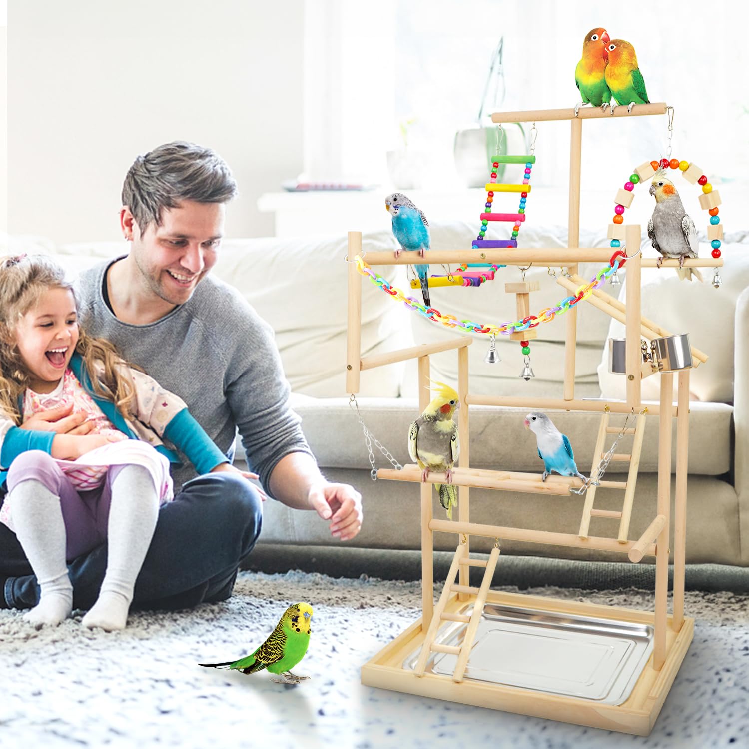 HPAWHOMEPART bird playstand with perches highlights varied climbing spots and rest.