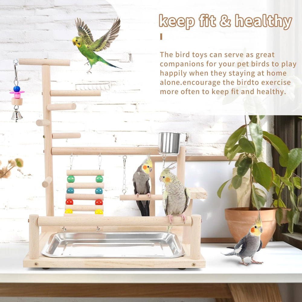 HPAWHOMEPART bird playstand wooden-structure with non-toxic moisture-resistant finish