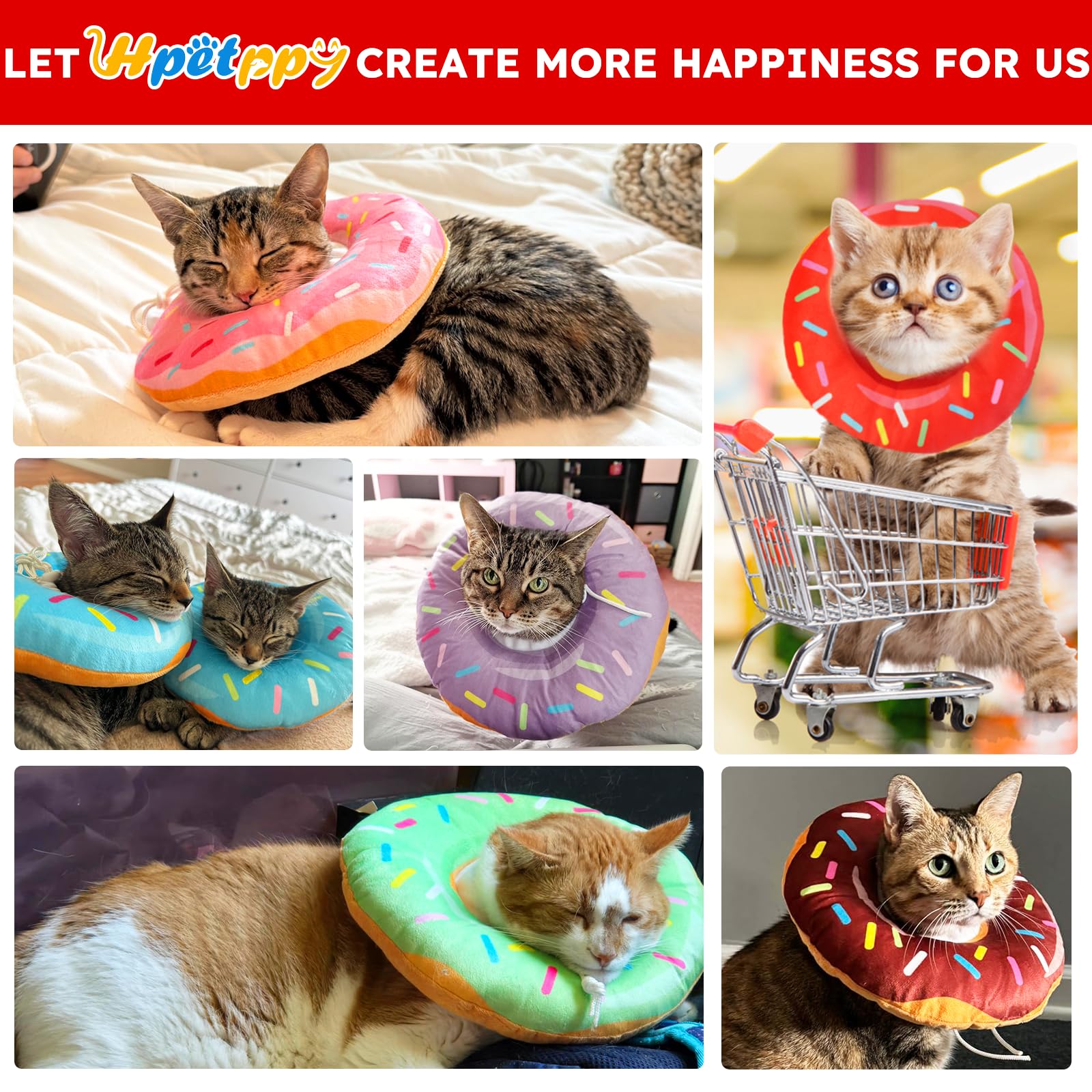 Hpetppy cat-cone-collar-on-pet-drinking-playing enables normal meals and playtime.