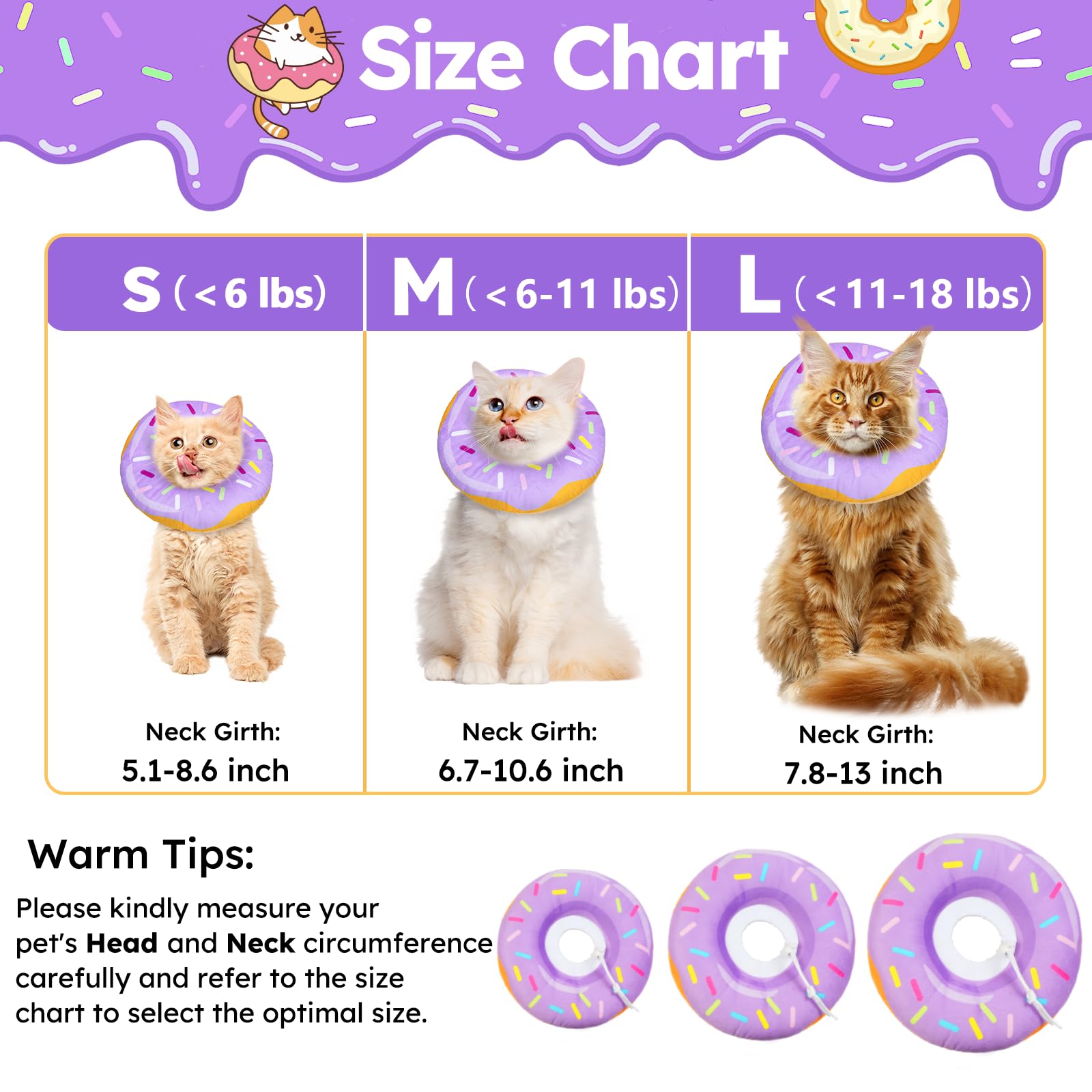 Hpetppy cat cone collar soft donut adjustable band provides customizable fit for different neck sizes.