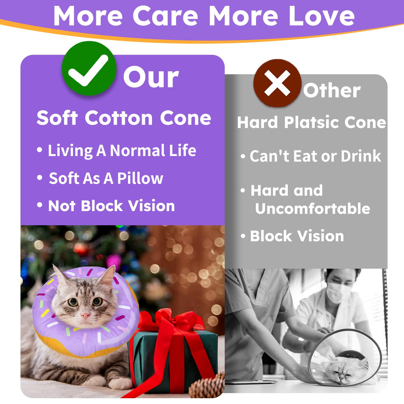 Hpetppy cat cone collar upper body wounds helps prevent licking during recovery.