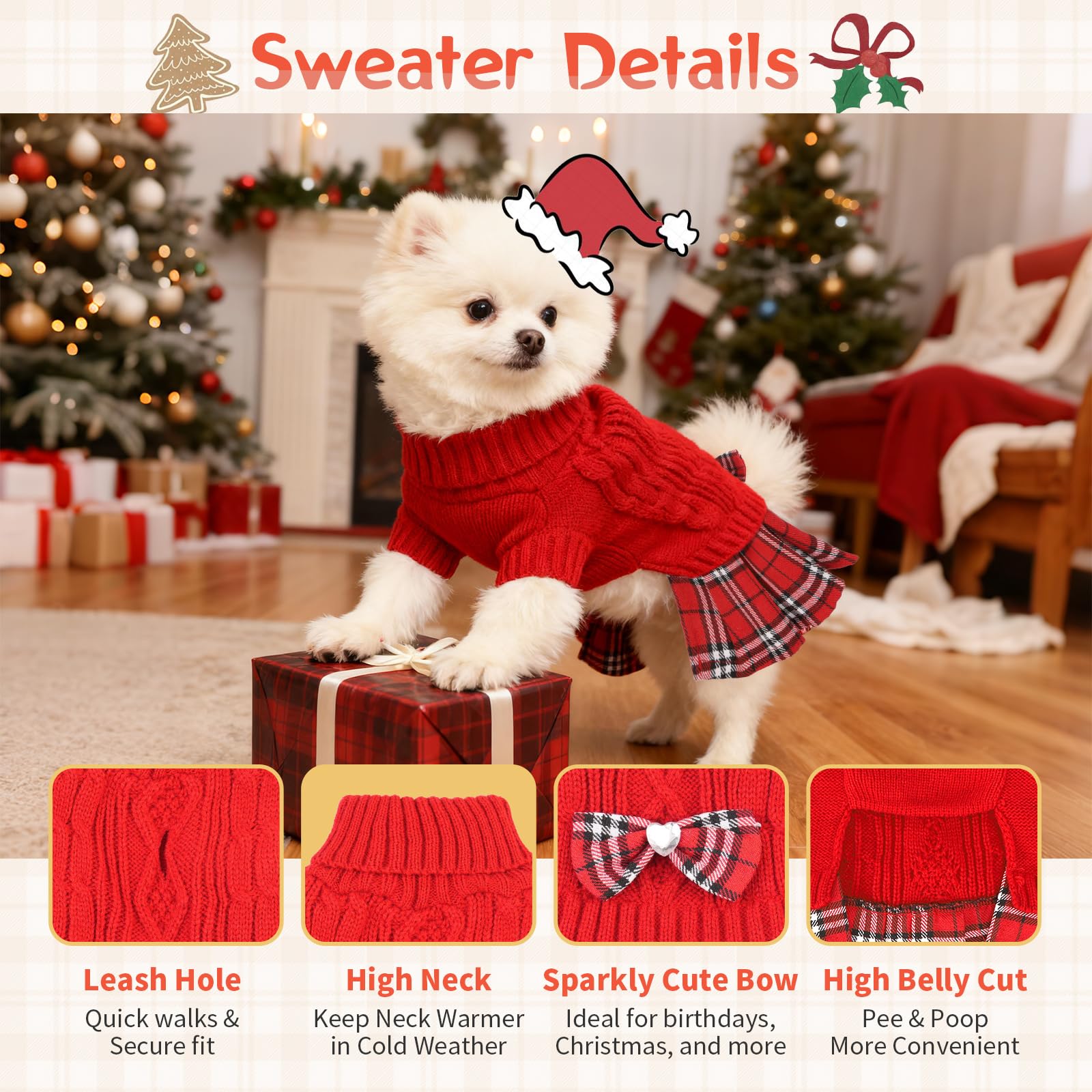Hpetppy dog sweater dress red back view shows durable knit for daily wear.