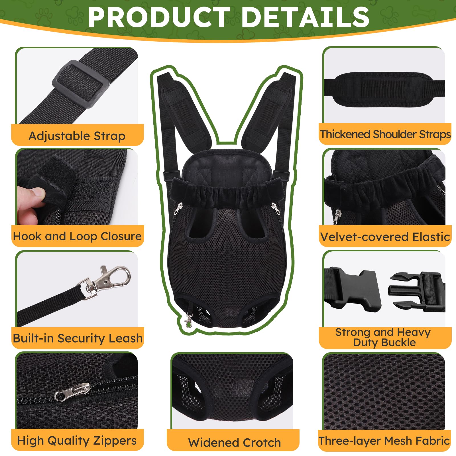 Hpetppy front-carrier adjustable-straps provide a snug fit for hiking or daily trips.