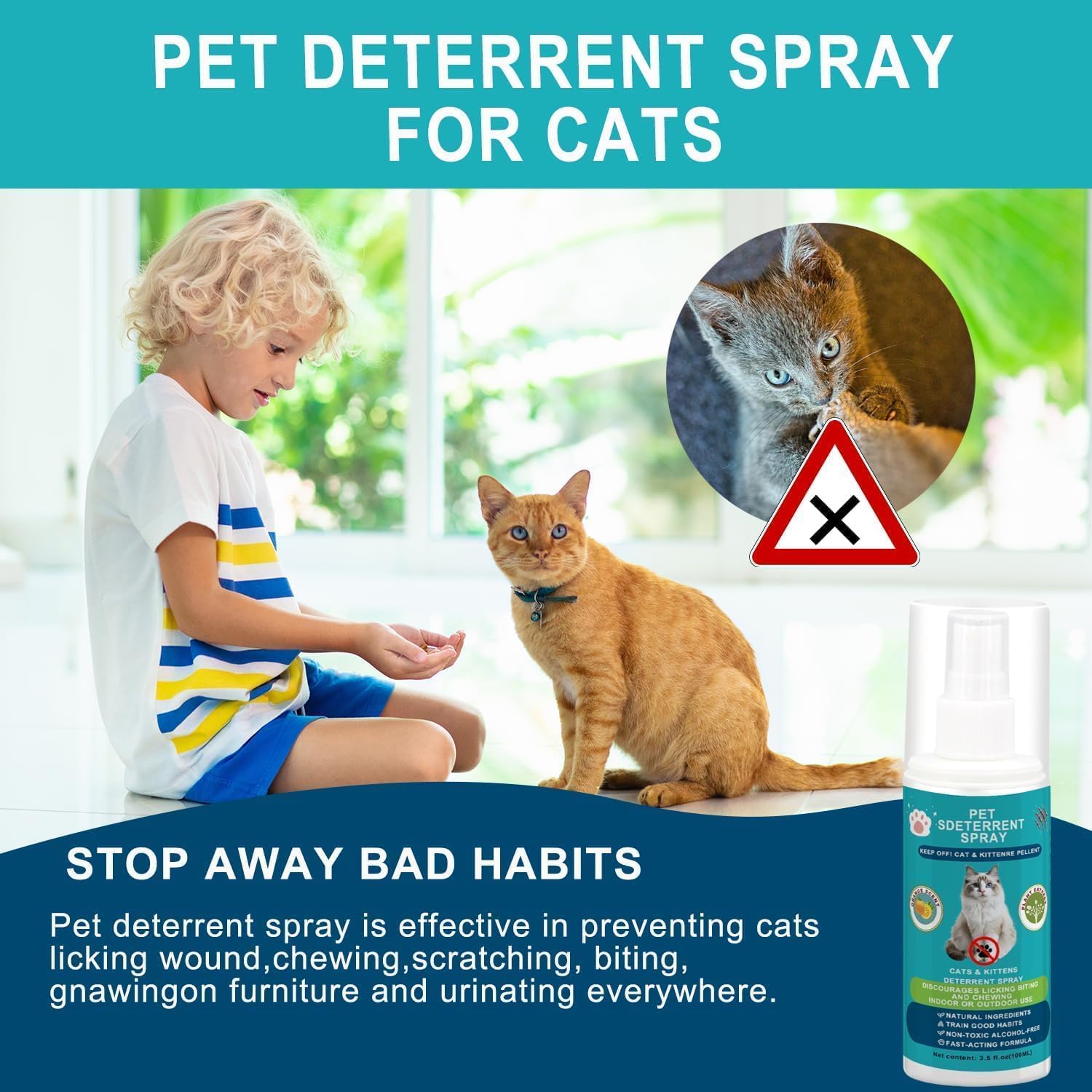 Hply Tea Cat Deterrent Spray on couch supports humane behavior training for cats.