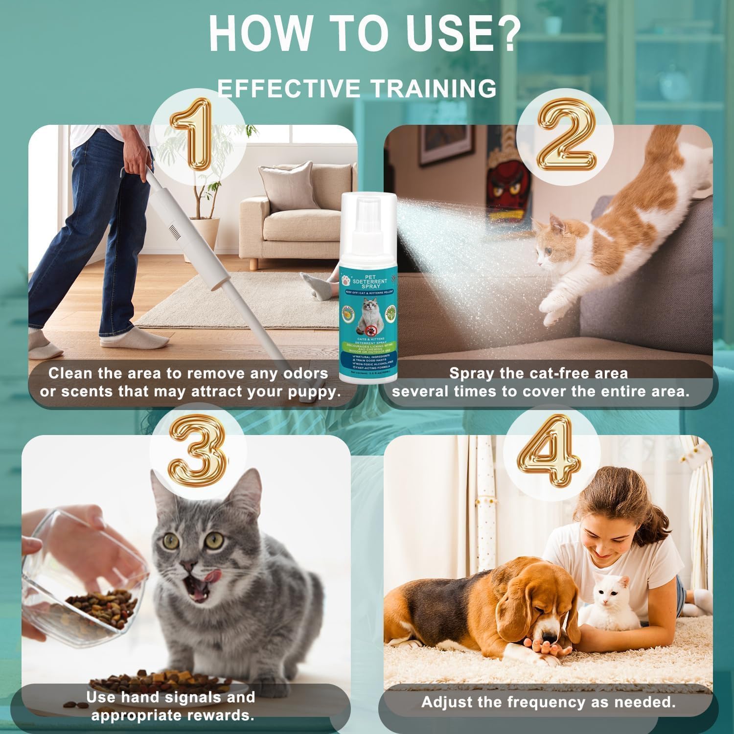 Hply Tea Cat Deterrent Spray outdoors deters scratching at entryways.